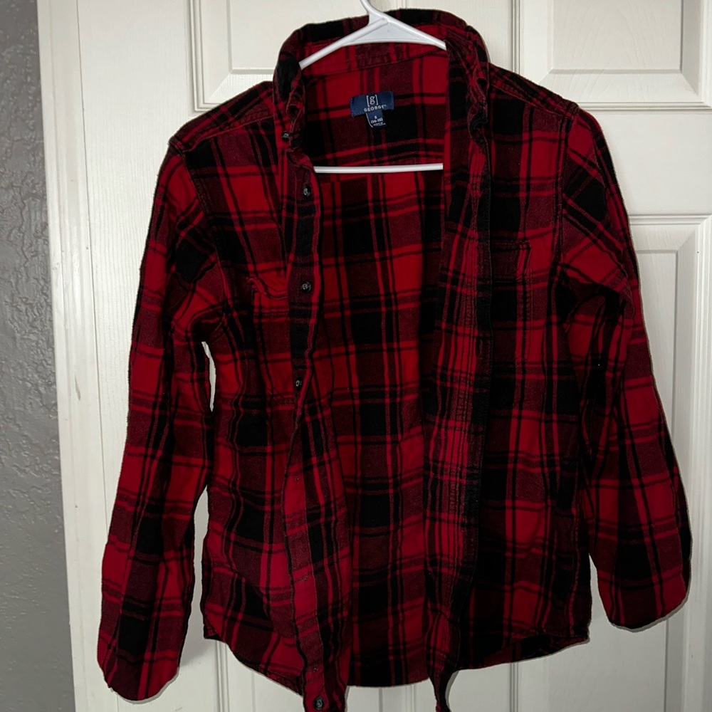 george men’s red and black flannel, small